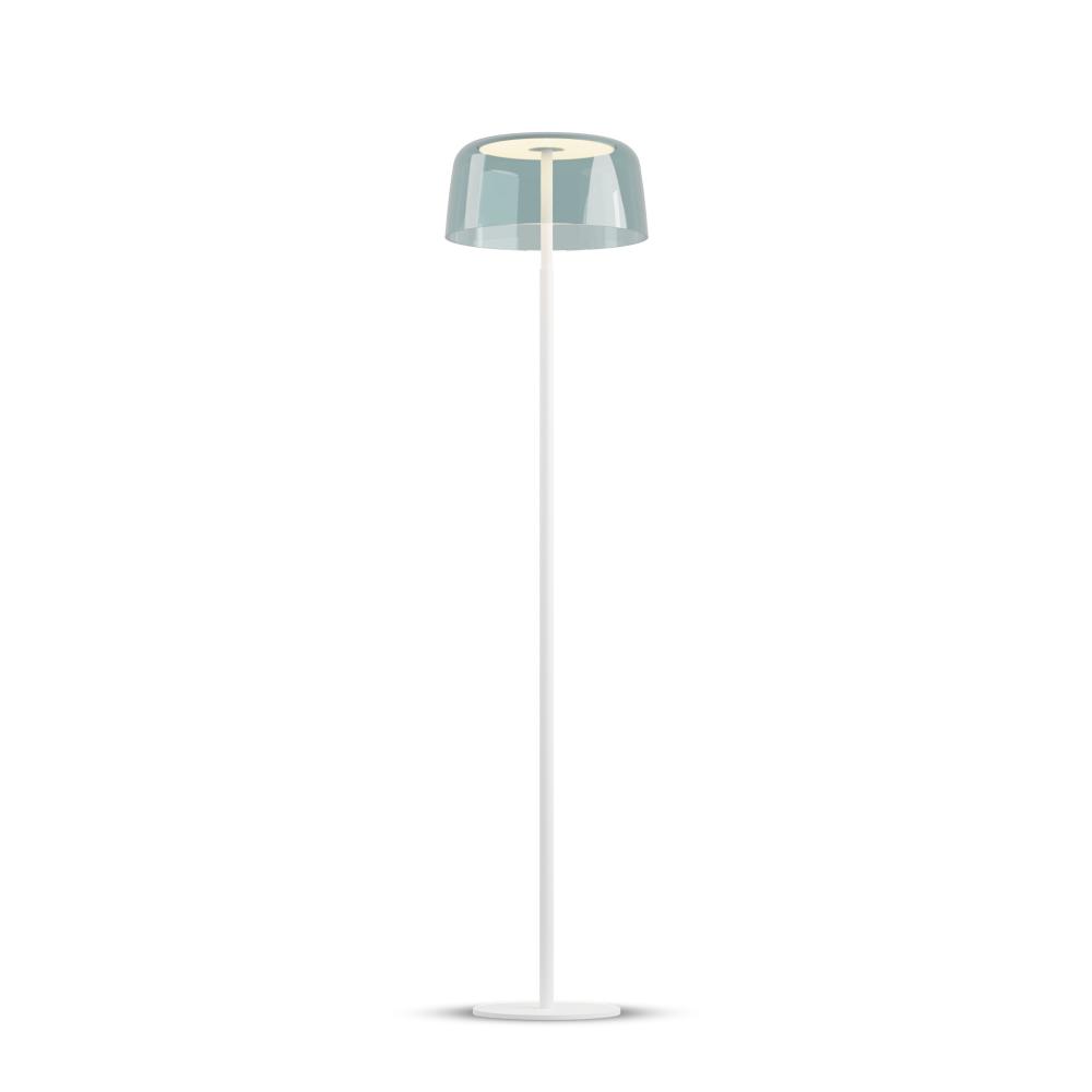 Yurei Floor Lamp (Matte White) with 14" Transparent Polymer Shade, Aqua Blue
